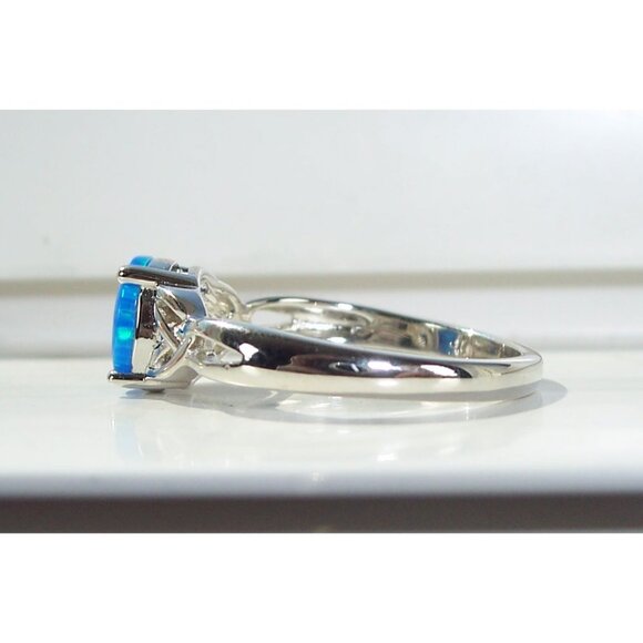 925 Sterling Silver Lab Created Blue Fire Opal - Picture 8 of 15